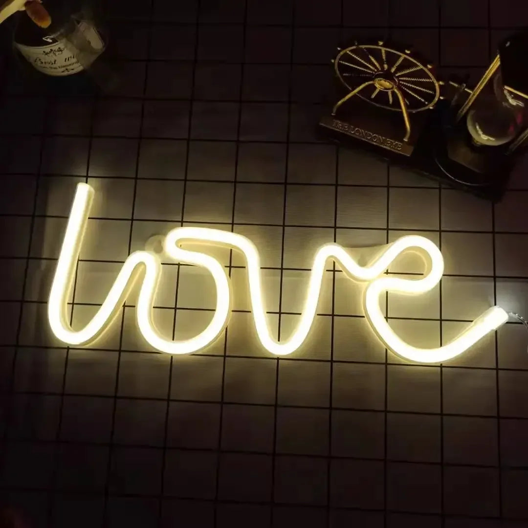 Love Neon Light Sign LED Letter Night Lamp Battery USB Powered Nightlight for Christmas Valentine's Proposal Wedding Decor