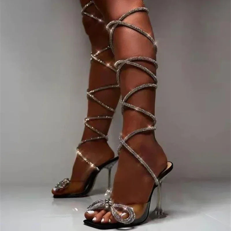 Lace Up Rhinestone Sexy High Heels Women Sandals