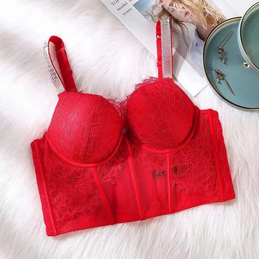 0014 1pc Women's Lace Seamless Bra Sexy Lingerie Comfort Push Up Bra Black Lingerie Lace Bandeau Bra