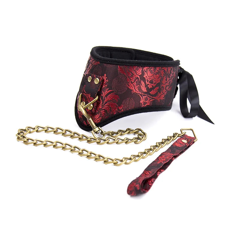 Tails Whip Adjust Classical Chinoiserie Embroidery Collar Elegant Ribbon BDSM Bondage HandCuffs Foot Cuff Erotic Toys For Women