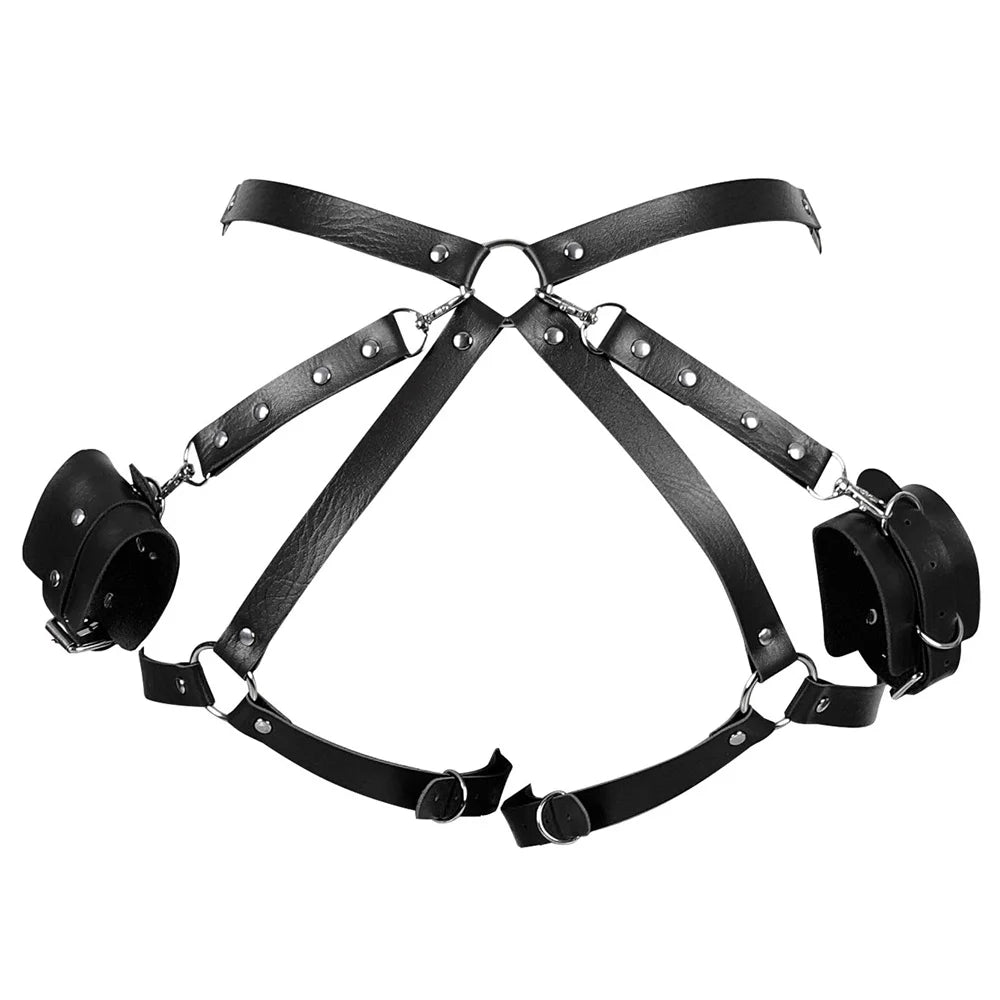 Handcuffs with PU Leather Body Harness (BDSM Kit)