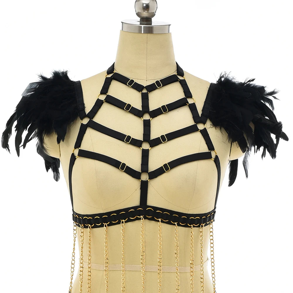 Black Gold Color Accessories Body Harness Lingerie Set Sexy Adjustable G-String Briefs Bondage Crop Top Body Chain Harness Cage