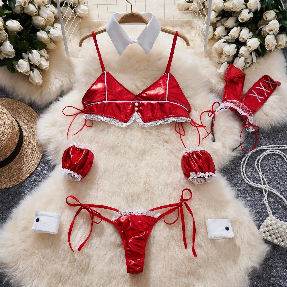 Sexy Lingerie Cosplay Rabbit girl Jumpsuit Belt Women New In Clothies Backless Hollow Out Lace-up Bodysuit Sweet
