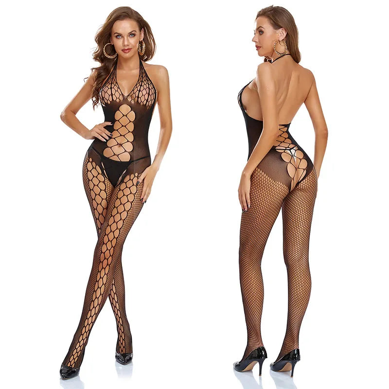 0024 Porn Sexy Fishnet Bodystockings Woman Lingerie Sexy Stripe Costume Exotic Jumpsuit Erotic Clothes Hot Sex Set Gift For Couple