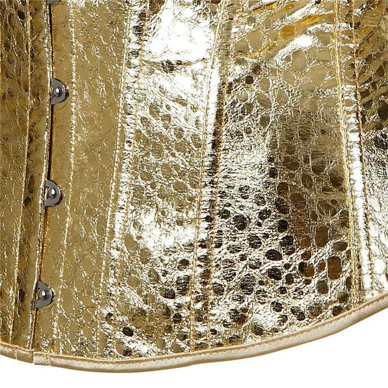 0025 sexy faux leather corset lingerie bustiers top Steampunk gothic punk corset burlesque plus size nightclub costume gold sliver