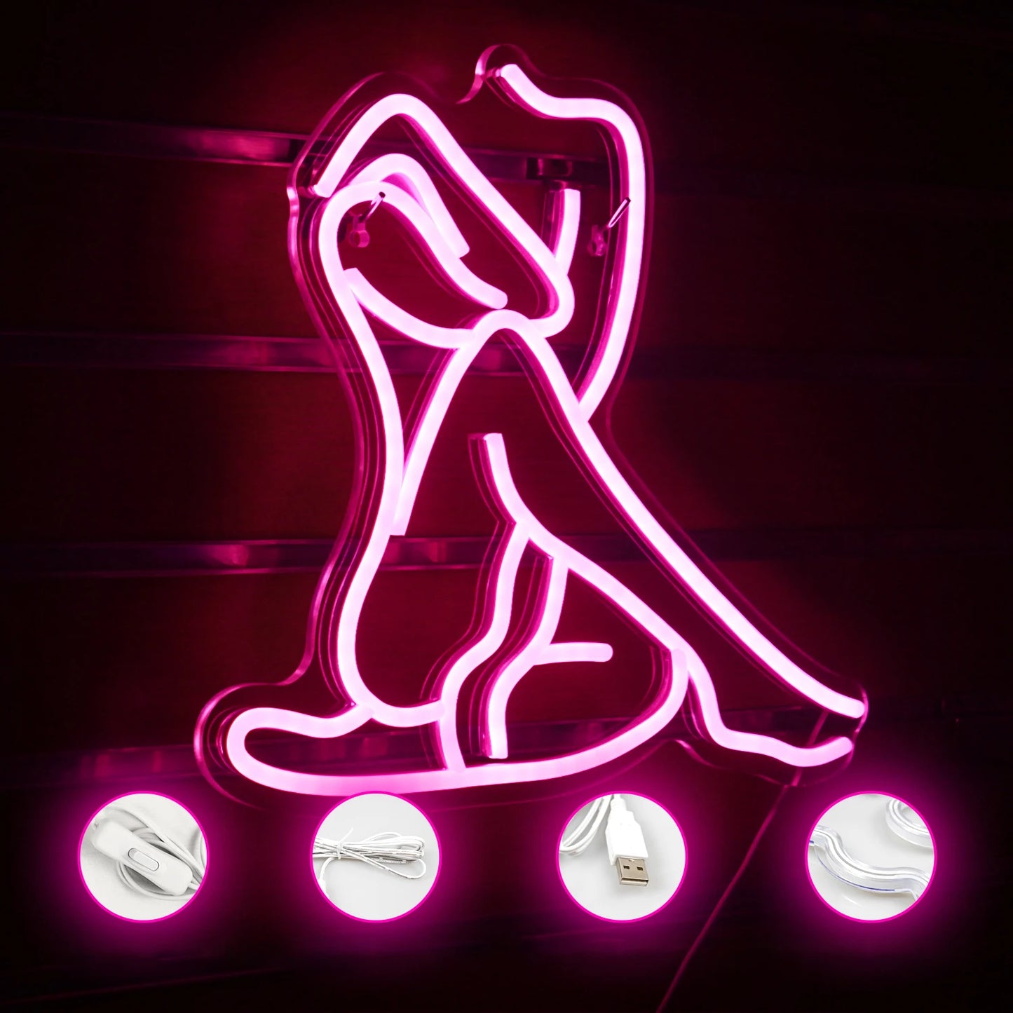 Yoga Lady Sexy Woman Body Neon Signs Pink LED Light Home Boy Girl Bedroom Party Bar Night Club Room Neon Sign Bed Wall Decor