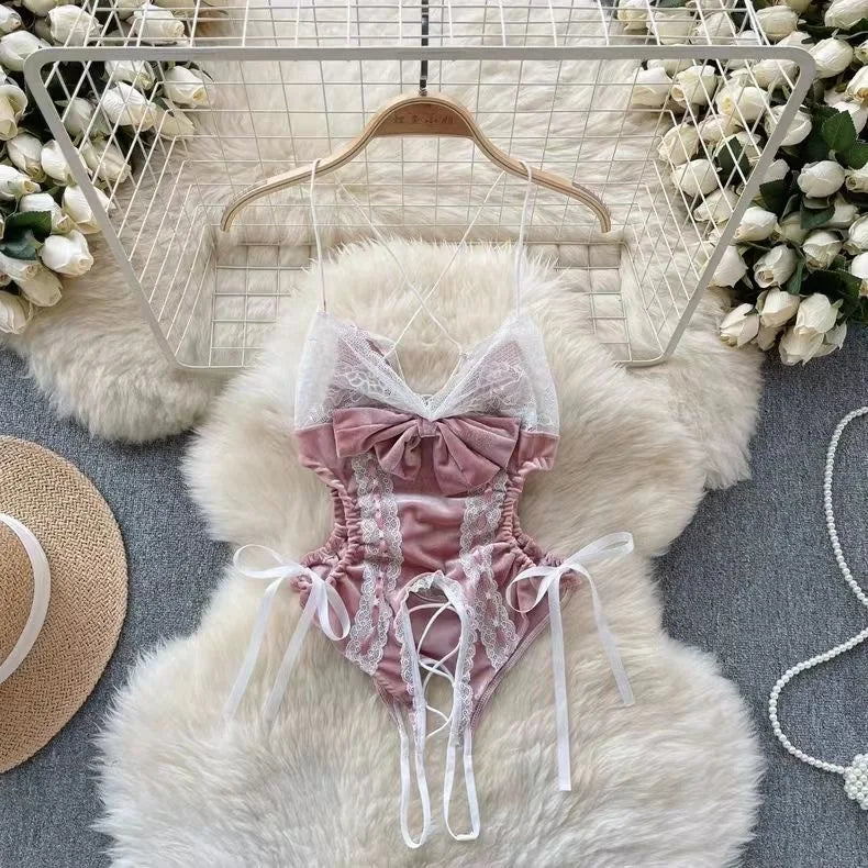 Sexy Lingerie Cosplay Rabbit girl Jumpsuit Belt Women New In Clothies Backless Hollow Out Lace-up Bodysuit Sweet