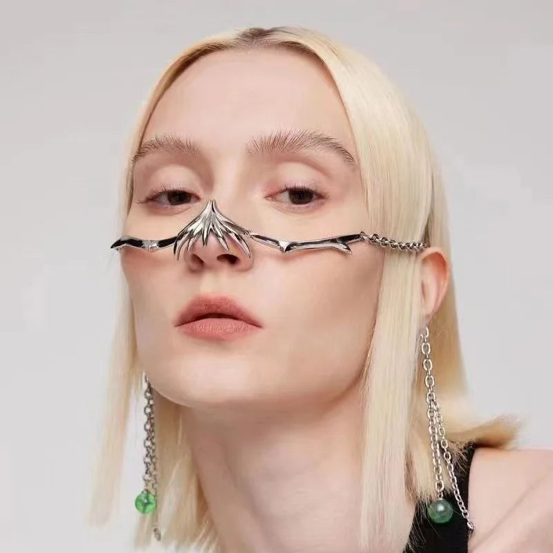 Metal Mask Fluid Mechanical Style Earring Lip Ring Adjustable Face Decoration for Men and Women Halloween Face Ornament