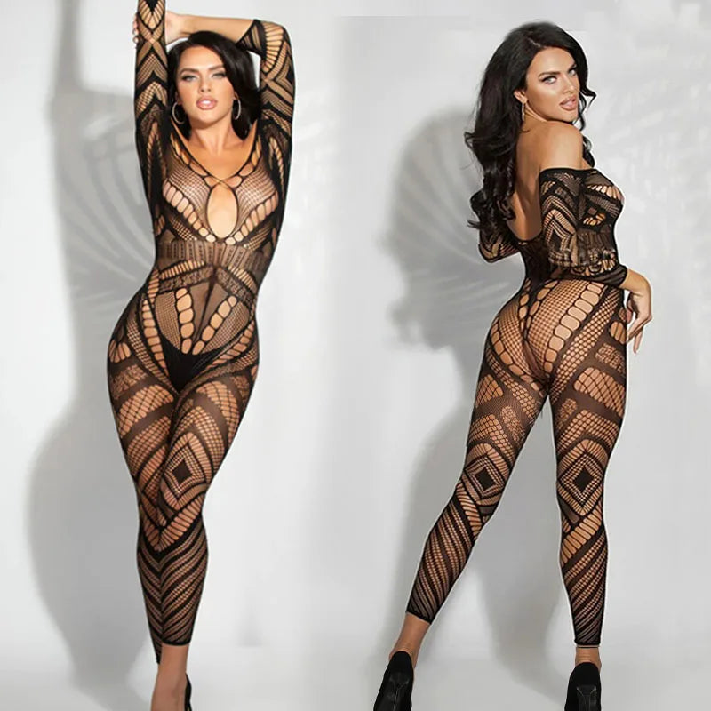 0024 Porn Sexy Fishnet Bodystockings Woman Lingerie Sexy Stripe Costume Exotic Jumpsuit Erotic Clothes Hot Sex Set Gift For Couple