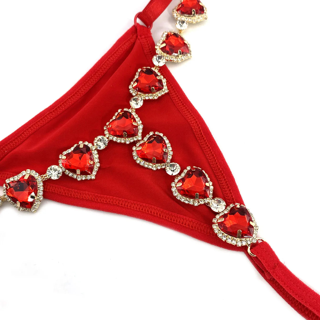 1 Piece Of Love Red Bikini Thong With Rhinestone Inlaid Women's Body Chain Summer Fun Beach Swimming
