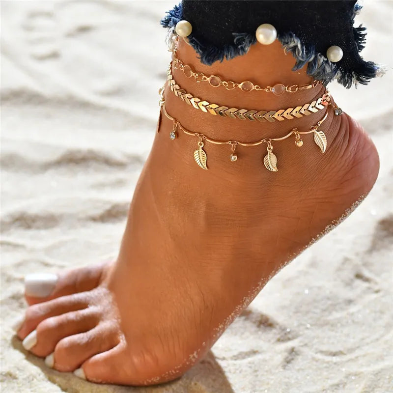 Gold Silver Color Tassel Chain Bracelet Anklet