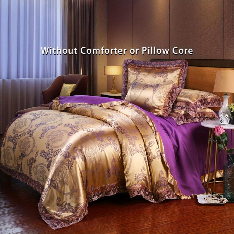 2/3pcs Quilt Cover Set, Luxurious Lace and Jacquard Satin Bedding Set, Comfortable and Smooth Quilt Cover, Suitable for Bedroom, Guest Room (1 * Quilt Cover + 1/2 * Pillowcase, No Core)