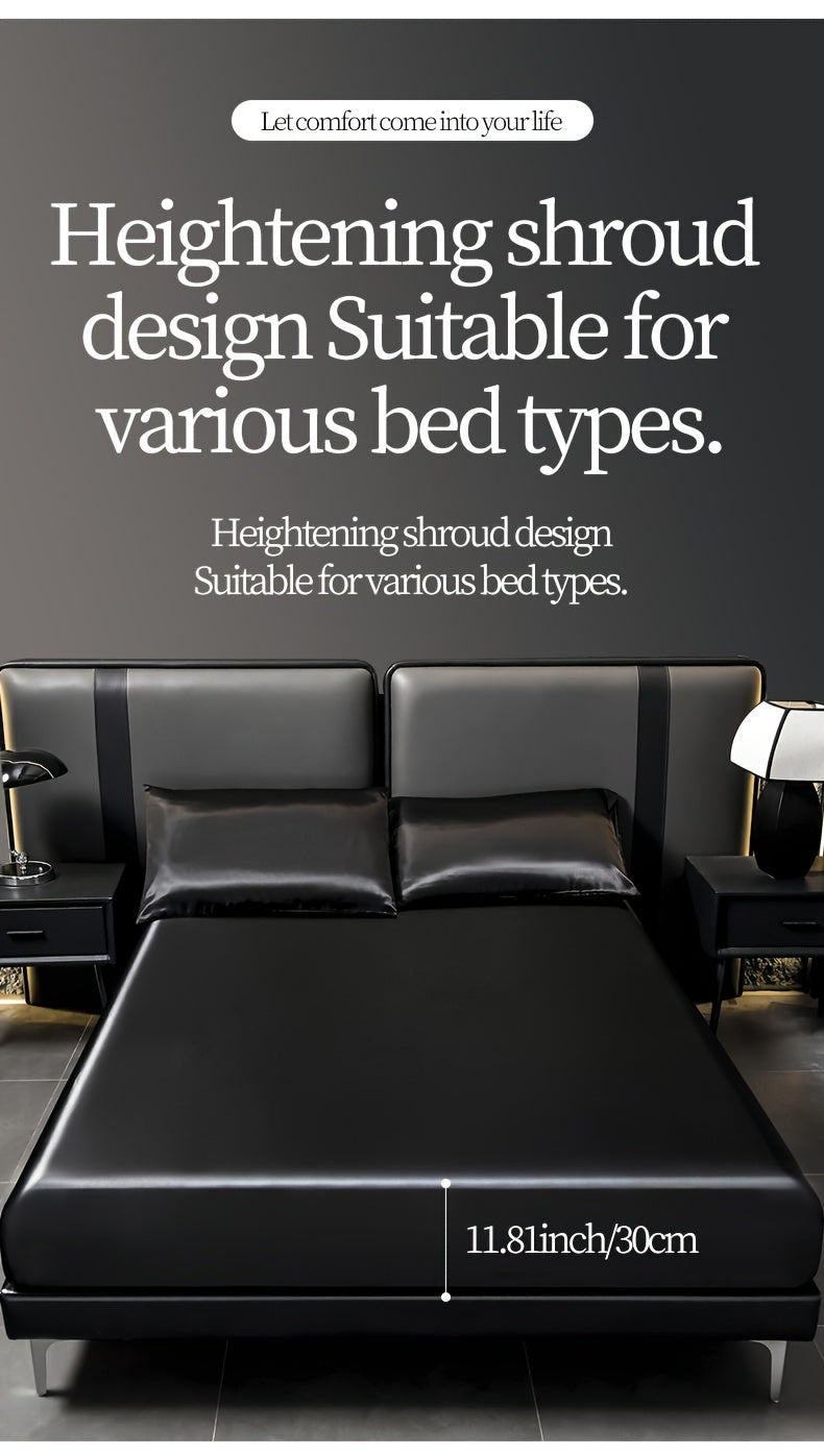 Deluxe satin fitted bed sheet set (1pc flat bed sheet +1pc fitted bed sheet +2pcs pillowcase, without core) high brightness, non-slip, breathable, reversible, long washing as new, suitable for bedrooms, guest rooms, hote