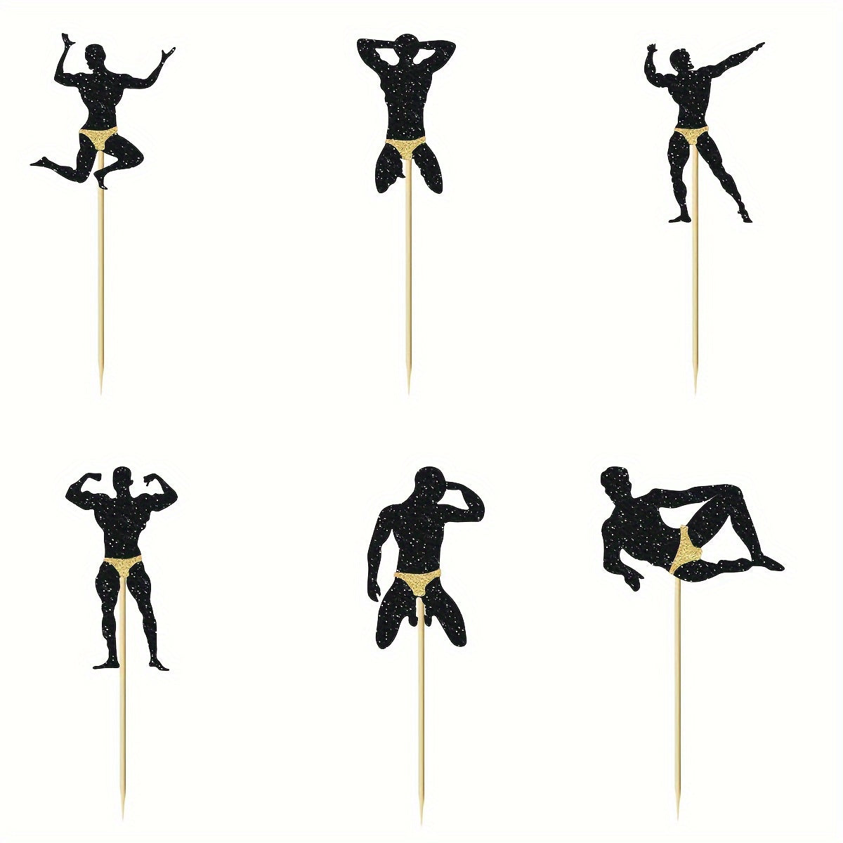 12pcs Male Dancer & Stripper Cupcake Toppers - Perfect for Bachelorette Parties, Hen Nights & Celebrations - No Electricity Needed, Feather-Free, Bamboo Material