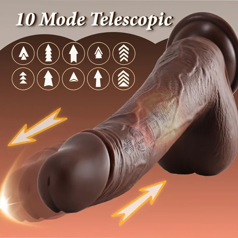 1pc 21.84cm Realistic Dildo Vibrator, Adult Sex Toy, Liquid Silicone,, Female Sexual Stimulator, G-spot Stimulation, Remote Control Strap, 10 Vibration And 10 Telescopic Modes, Strong Suction Cup, Suitable For Female Couples