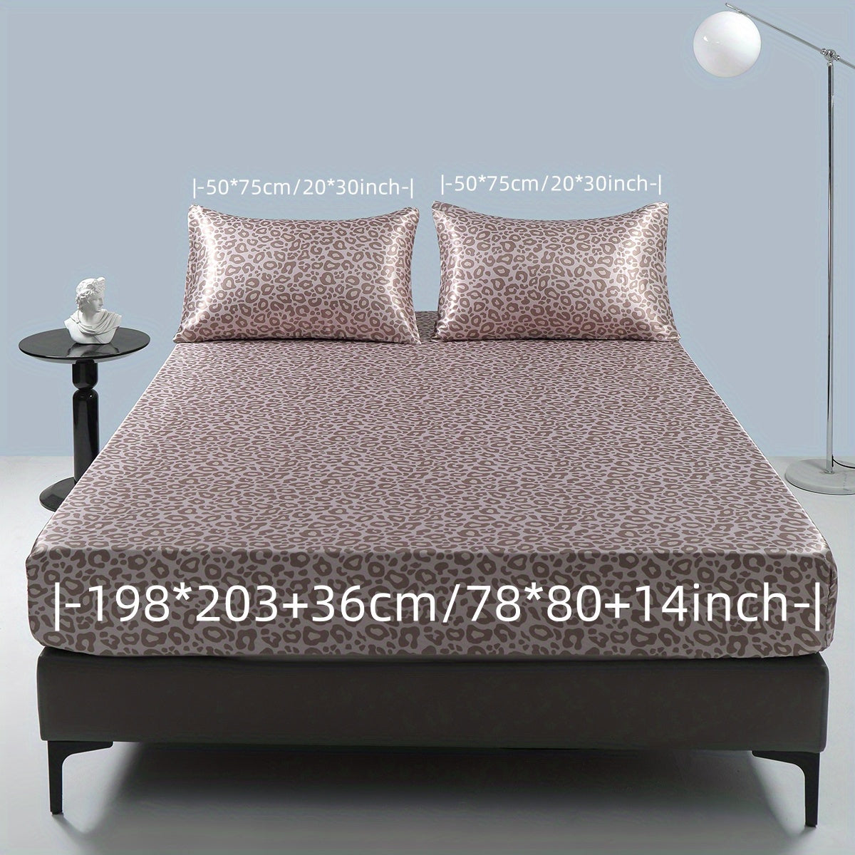 Luxurious Leopard Print Satin Sheet Set - Soft, Breathable, and Hypoallergenic for Comfortable Sleeping in Home, Dorm, and Guest Room - Includes 1 Mat and 2 Pillowcases, Easy Care and Machine Washable (Core Not Included)3pcs