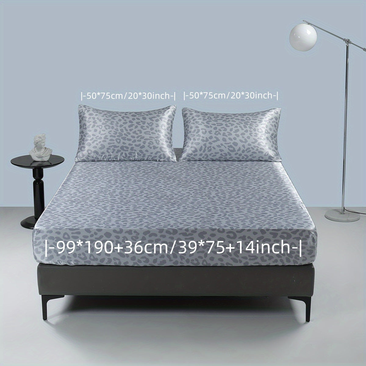 Luxurious Leopard Print Satin Sheet Set - Soft, Breathable, and Hypoallergenic for Comfortable Sleeping in Home, Dorm, and Guest Room - Includes 1 Mat and 2 Pillowcases, Easy Care and Machine Washable (Core Not Included)3pcs