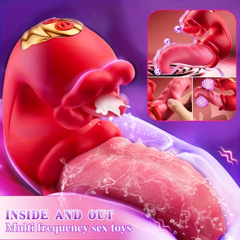 Female Vibrator Adult Toys - 4-in-1 Tongue Push Vibrator Rose Sex Toys, 10 Licking and Swinging Modes, Pleasure Tool, Suitable for Female Couples to Play