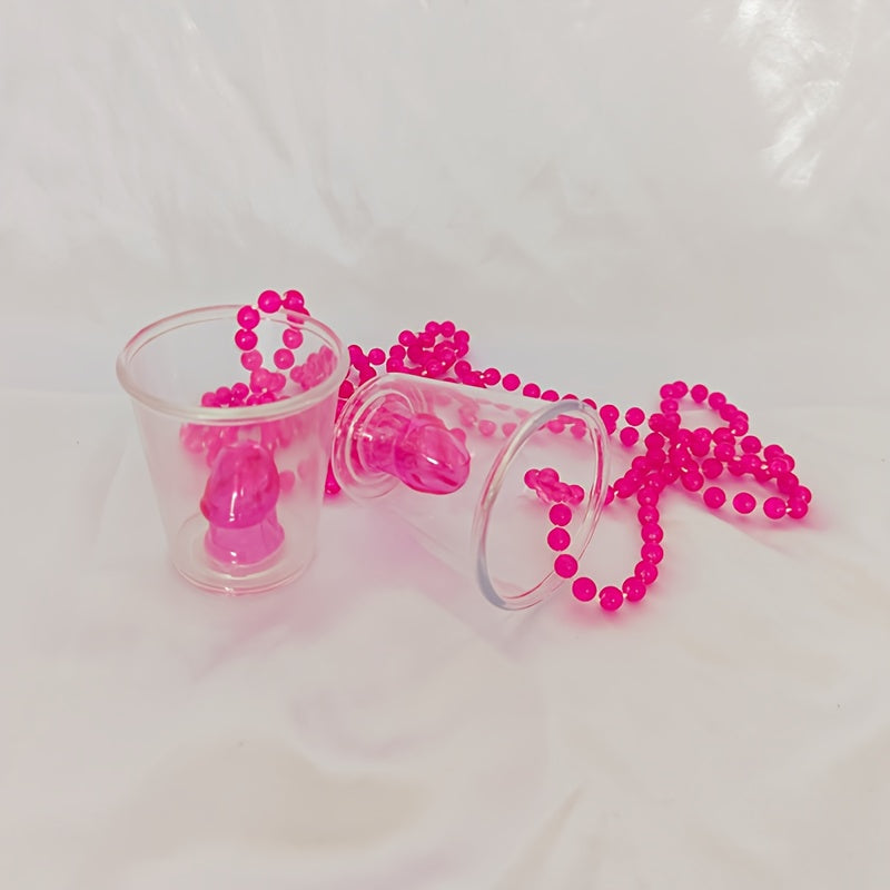 6-Pack Pink Beaded Necklaces with Party Shot Glasses - Plastic Cup Decorations for Bridal Shower, Bachelor Party, Wedding, Baptism, Tailgating | Theme: Carnivals | No Electricity Needed | Ideal for Christmas, Halloween, Hanuk