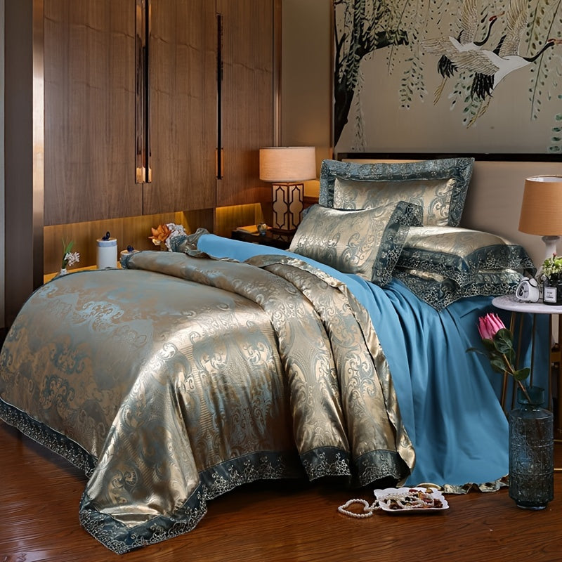 2/3pcs Quilt Cover Set, Luxurious Lace and Jacquard Satin Bedding Set, Comfortable and Smooth Quilt Cover, Suitable for Bedroom, Guest Room (1 * Quilt Cover + 1/2 * Pillowcase, No Core)