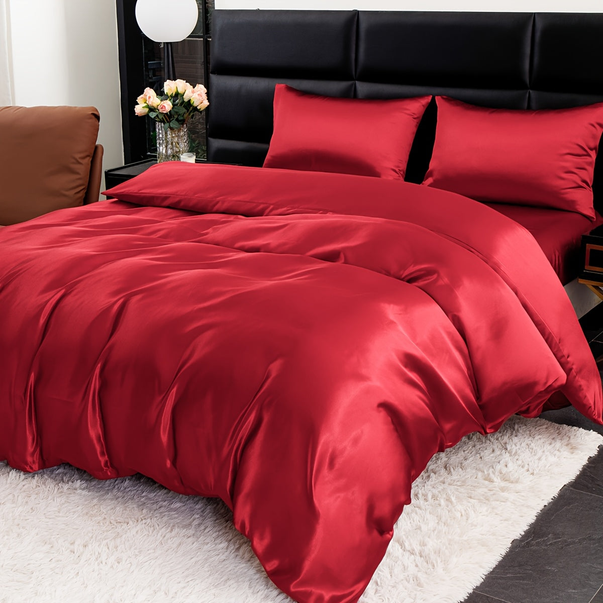 3pcs Luxurious Satin Bedding Set - Soft & Breathable Polyester, Includes 1 Duvet Cover and 2 Pillowcases, Machine Washable, Perfect for All Seasons