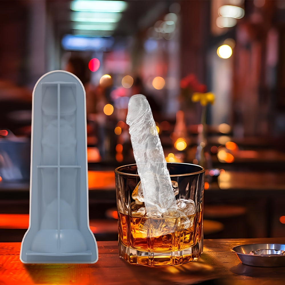 Funny Silicone Ice Cube Mold - Large Male Genital Design, Reusable for Whiskey & Coffee Cubes, Perfect Couples' Novelty Gift, No Batteries Required