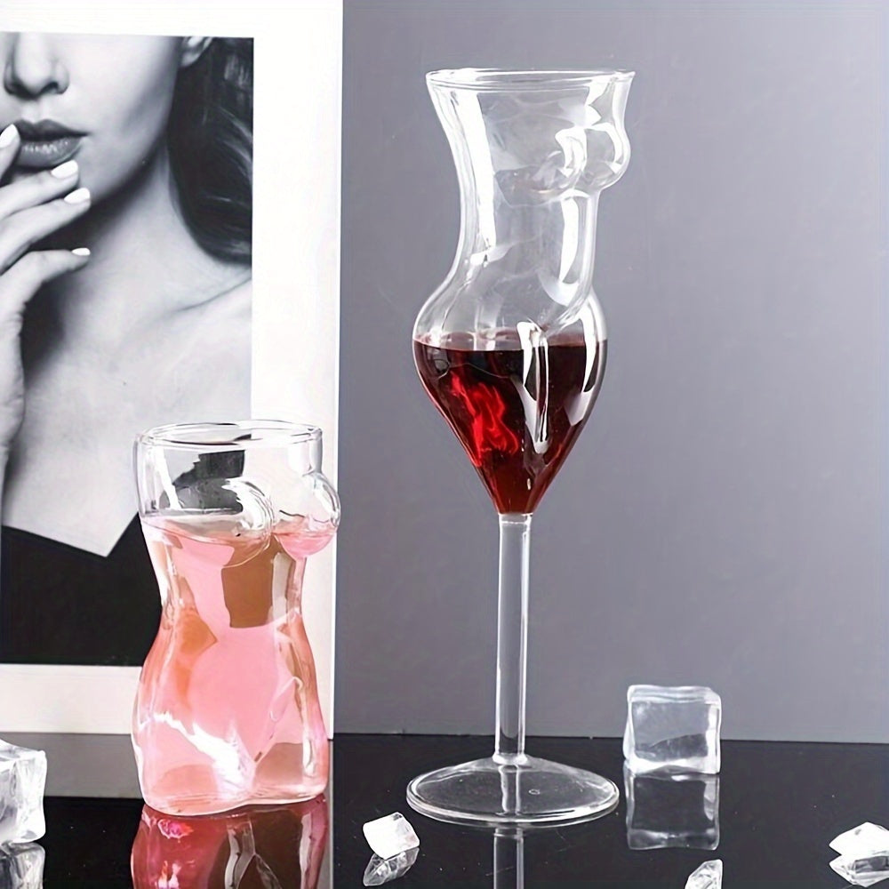 Elegant Stemmed Water Glasses, Reusable Multipurpose Crystal Clear Glassware, Handblown Human Body Shaped Wine Champagne Beverage Cups, Recyclable Material, Hand Wash Only
