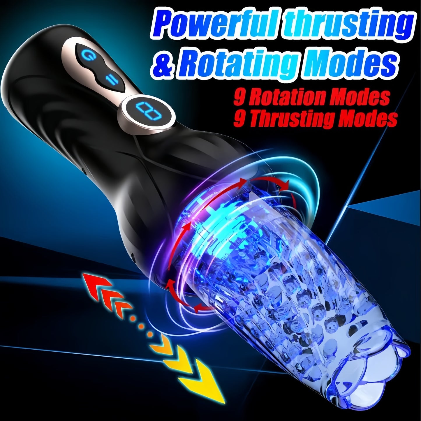 Automatic Male Masturbator - Adult Toy, 9 Thrusts & 9 Rotating Modes, LED Display Durable Silicone Cup for Stimulation, Transparent Design, with 650mAh Rechargeable Lithium Battery, Battery Po