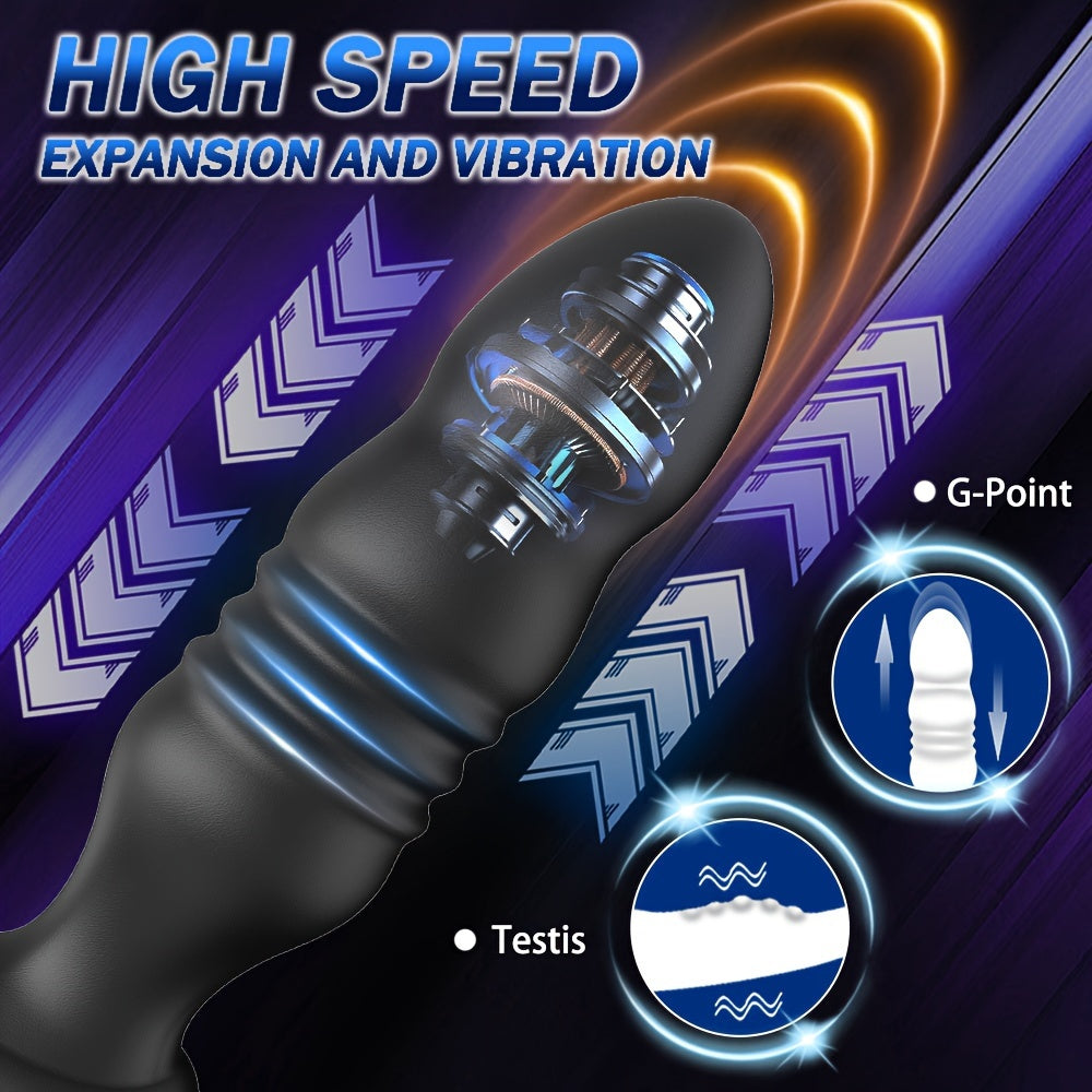 Black Blue Dual Motor Anal Plug Vibrator: Prostate Massager with Ring Plug, Remote Control, 10 Thrust & Vibration Modes, G-spot Stimulation , USB Charging, Latex Material
