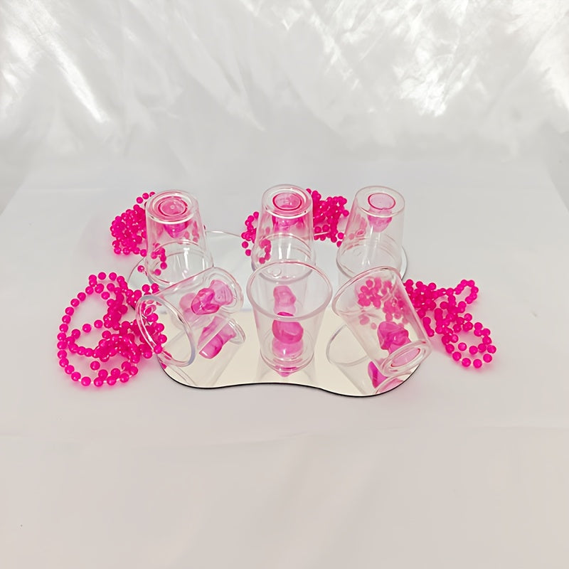 6-Pack Pink Beaded Necklaces with Party Shot Glasses - Plastic Cup Decorations for Bridal Shower, Bachelor Party, Wedding, Baptism, Tailgating | Theme: Carnivals | No Electricity Needed | Ideal for Christmas, Halloween, Hanuk