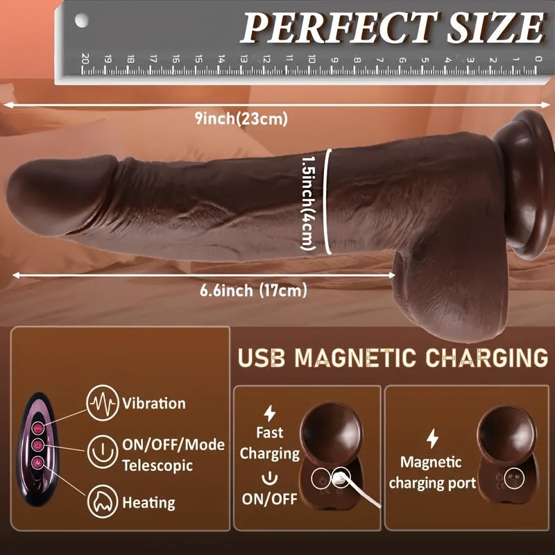 1pc 21.84cm Realistic Dildo Vibrator, Adult Sex Toy, Liquid Silicone,, Female Sexual Stimulator, G-spot Stimulation, Remote Control Strap, 10 Vibration And 10 Telescopic Modes, Strong Suction Cup, Suitable For Female Couples