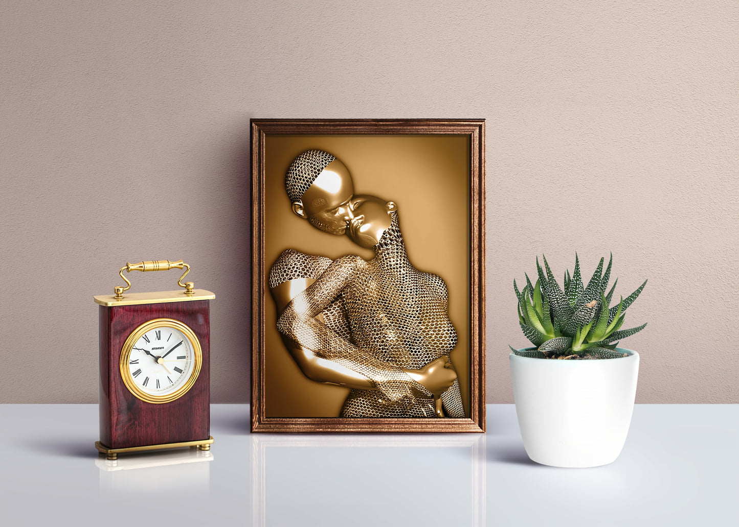 Romantic Golden Embrace Wall Art Poster, 30.48x45.72 cm - Frameless, Perfect for Bedroom, Living Room, Dining Area, and Bathroom Decor
