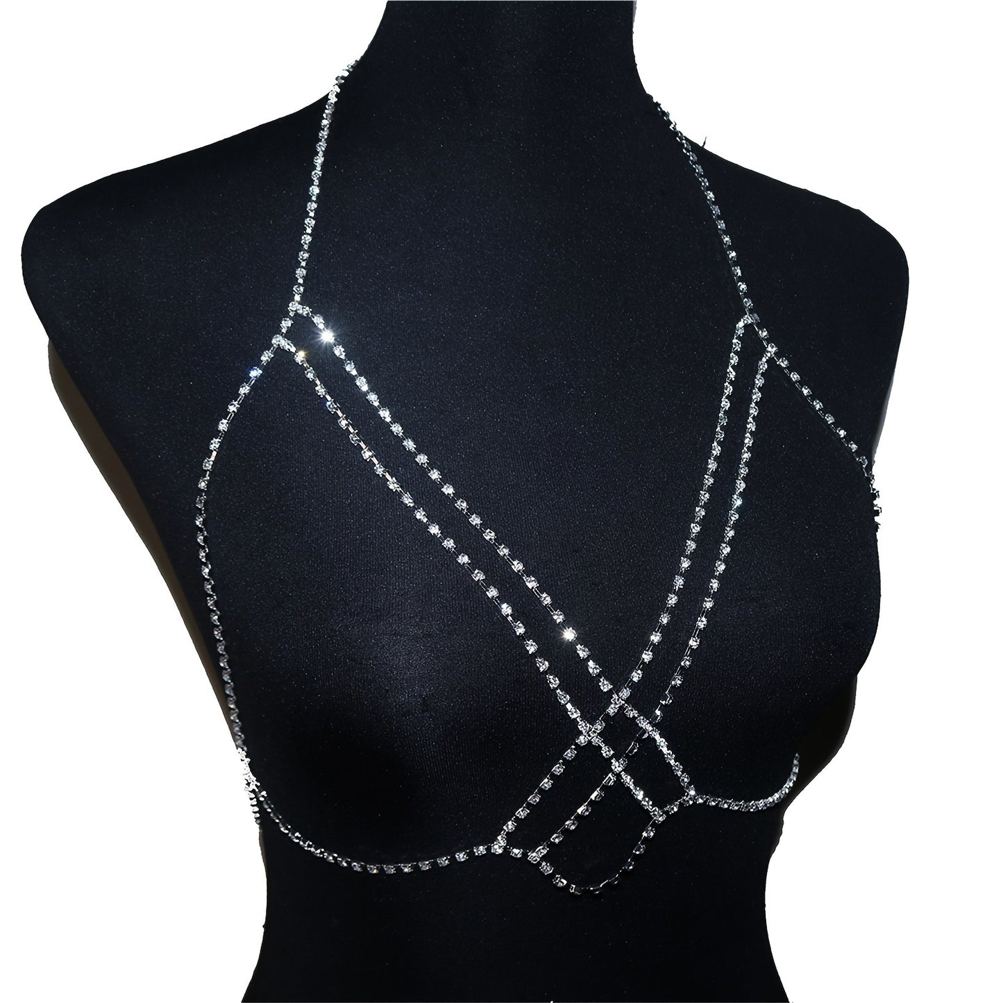 Multi-Layered Artificial Crystal Body Chain, Boho Sexy Cross Chest Jewelry, Romantic Nightclub Party Accessory, for Valentine'S Day & Special Occasions