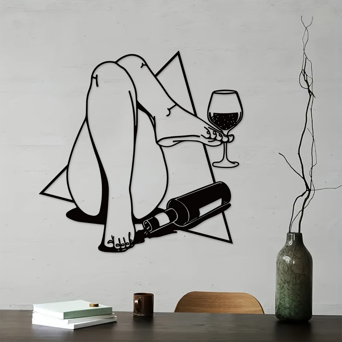 Cyberpunk Wine Drinker Metal Wall Art - Iron Home Bar Decor, No Power Needed, Featherless, Outdoor-Ready