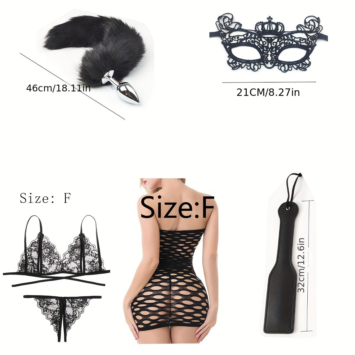 14/38pcs Sexy Toy Set: Fox Tail Butt Plug with Bodycon Skirt, Mask for Role Reversal, Anal Plug, Bondage Restraint Tools, BDSM Adult Play Cuffs, Blindfold, and Spanking Accessories -Safe, Comfortable, and Fun