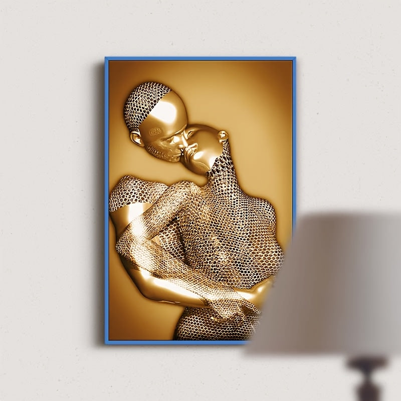 Romantic Golden Embrace Wall Art Poster, 30.48x45.72 cm - Frameless, Perfect for Bedroom, Living Room, Dining Area, and Bathroom Decor
