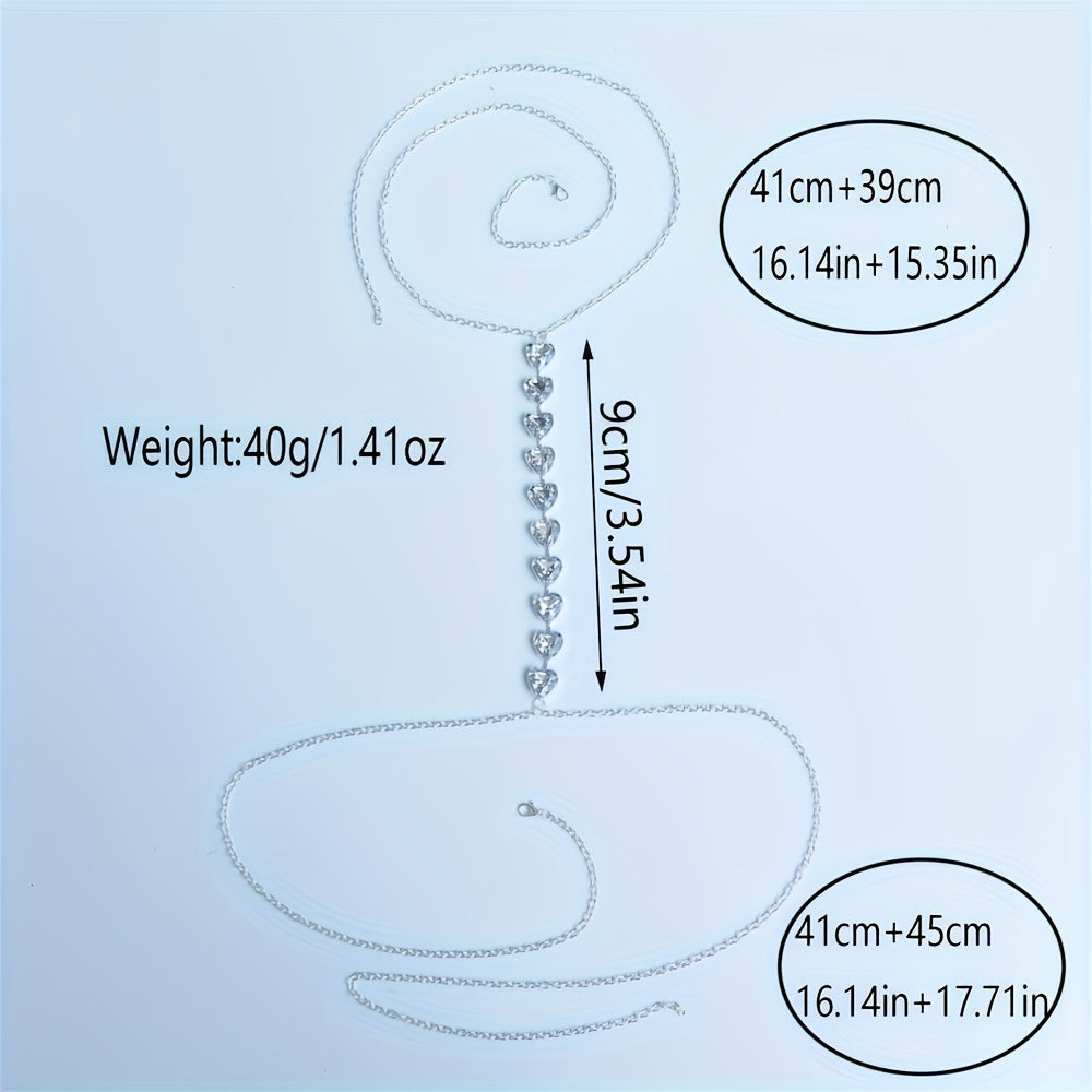 White Chic Heart-Shaped Neck & Chest Chain - Sexy Boho Style Body Jewelry for Women, Perfect for Parties & Gifts