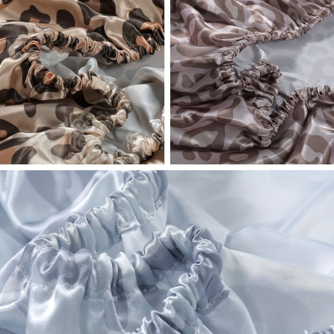 Luxurious Leopard Print Satin Sheet Set - Soft, Breathable, and Hypoallergenic for Comfortable Sleeping in Home, Dorm, and Guest Room - Includes 1 Mat and 2 Pillowcases, Easy Care and Machine Washable (Core Not Included)3pcs