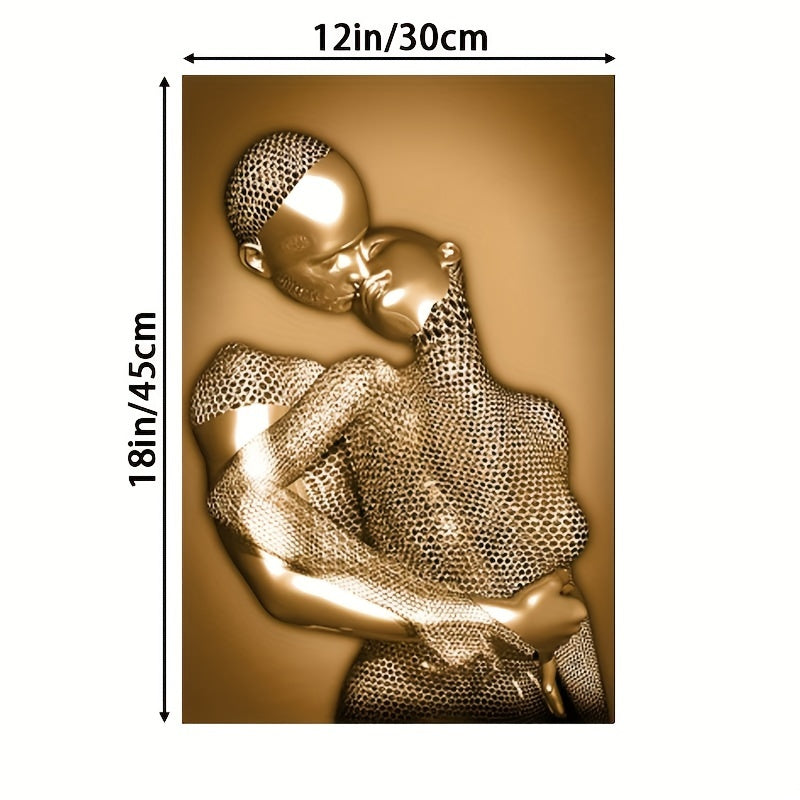 Romantic Golden Embrace Wall Art Poster, 30.48x45.72 cm - Frameless, Perfect for Bedroom, Living Room, Dining Area, and Bathroom Decor