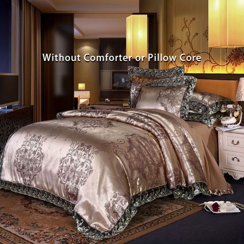 2/3pcs Quilt Cover Set, Luxurious Lace and Jacquard Satin Bedding Set, Comfortable and Smooth Quilt Cover, Suitable for Bedroom, Guest Room (1 * Quilt Cover + 1/2 * Pillowcase, No Core)