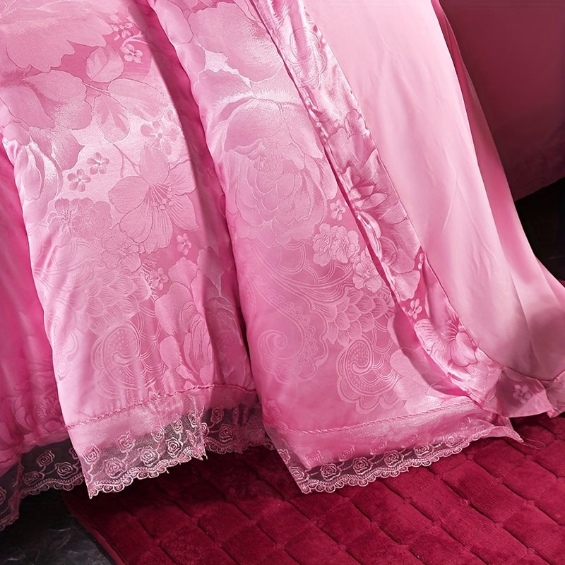 2/3pcs Quilt Cover Set, Luxurious Lace and Jacquard Satin Bedding Set, Comfortable and Smooth Quilt Cover, Suitable for Bedroom, Guest Room (1 * Quilt Cover + 1/2 * Pillowcase, No Core)