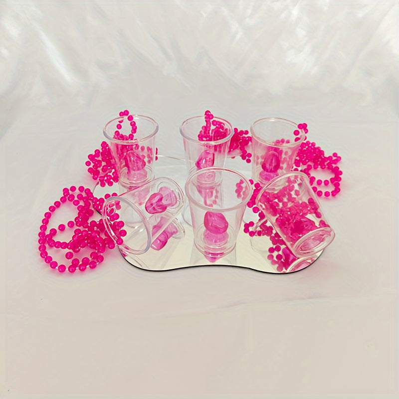 6-Pack Pink Beaded Necklaces with Party Shot Glasses - Plastic Cup Decorations for Bridal Shower, Bachelor Party, Wedding, Baptism, Tailgating | Theme: Carnivals | No Electricity Needed | Ideal for Christmas, Halloween, Hanuk