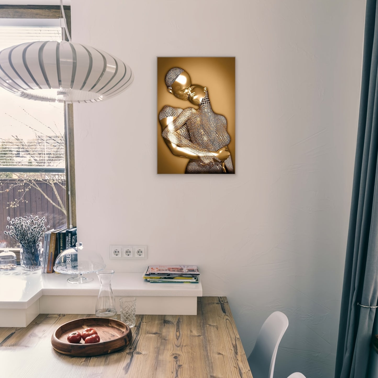 Romantic Golden Embrace Wall Art Poster, 30.48x45.72 cm - Frameless, Perfect for Bedroom, Living Room, Dining Area, and Bathroom Decor