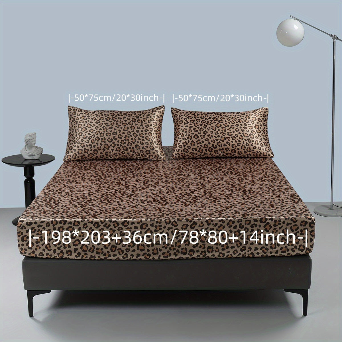 Luxurious Leopard Print Satin Sheet Set - Soft, Breathable, and Hypoallergenic for Comfortable Sleeping in Home, Dorm, and Guest Room - Includes 1 Mat and 2 Pillowcases, Easy Care and Machine Washable (Core Not Included)3pcs