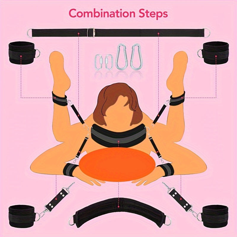 4pcs Set, 136.08KG, Adult BDSM Sex Swing Combination Restraint Harness, BDSM Boor Sex Furniture Love Swing Kit, Unlocking Air Suspension Multiple Poses Positions, Adjustable And Removable, For Couples Lovers At Home Sex Toys