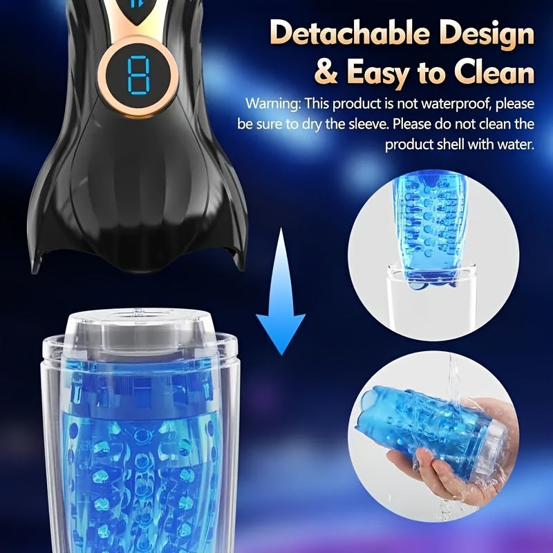 Automatic Male Masturbator - Adult Toy, 9 Thrusts & 9 Rotating Modes, LED Display Durable Silicone Cup for Stimulation, Transparent Design, with 650mAh Rechargeable Lithium Battery, Battery Po