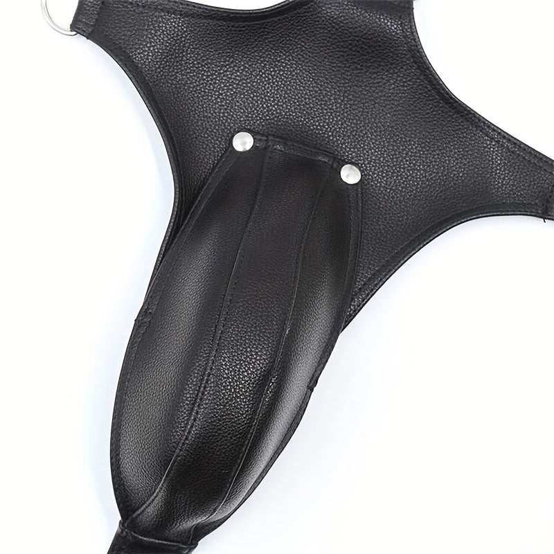 BDSM Men's Erotic Adult Tight Leather Chest Strap Men's Clothing Tight Package Bondage Clothes Penis Chastity Pants Leather Suspenders Pants