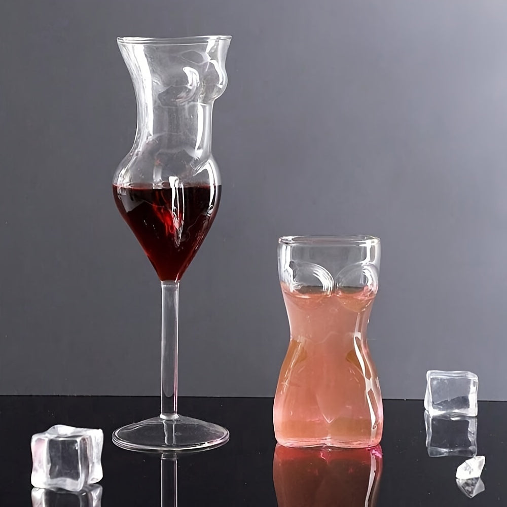 Elegant Stemmed Water Glasses, Reusable Multipurpose Crystal Clear Glassware, Handblown Human Body Shaped Wine Champagne Beverage Cups, Recyclable Material, Hand Wash Only