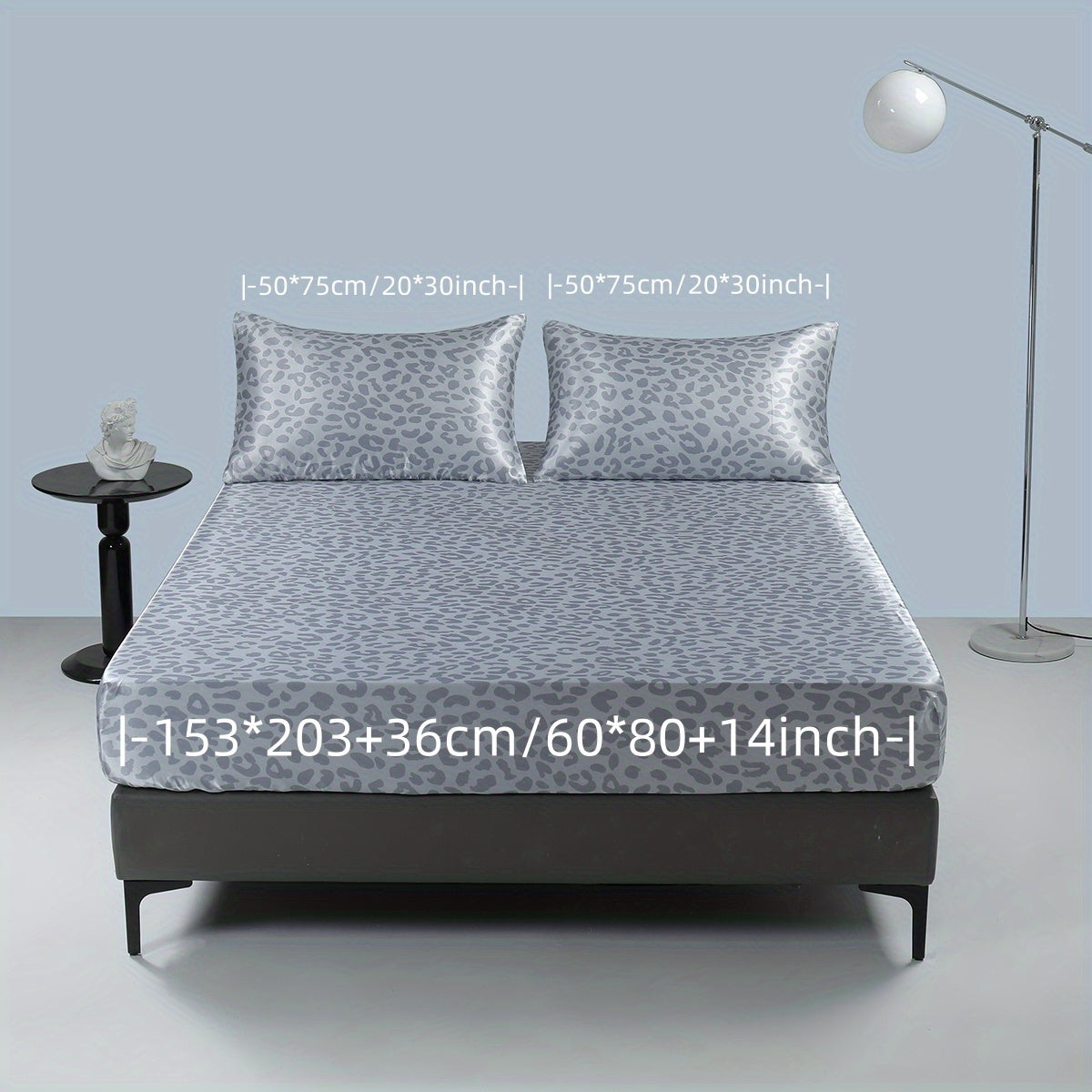 Luxurious Leopard Print Satin Sheet Set - Soft, Breathable, and Hypoallergenic for Comfortable Sleeping in Home, Dorm, and Guest Room - Includes 1 Mat and 2 Pillowcases, Easy Care and Machine Washable (Core Not Included)3pcs