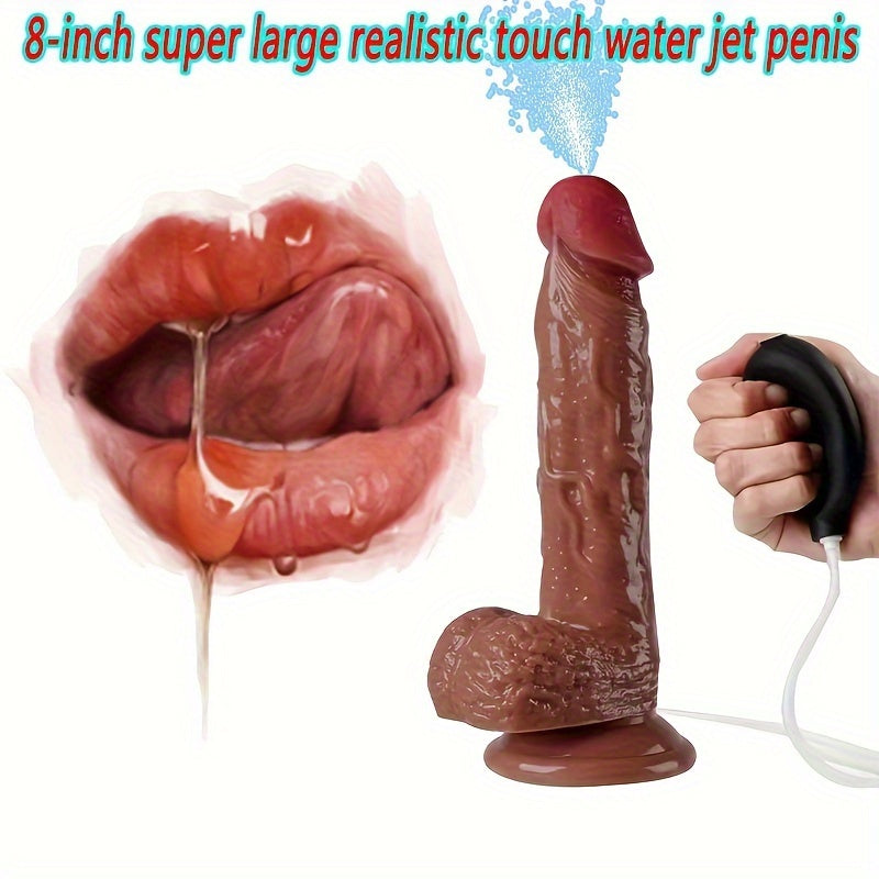 8-Inch Realistic Squirting Dildo with Suction Cup - G-Spot Stimulating, Water Spray for Enhanced Pleasure, TPE Material, Battery-Free